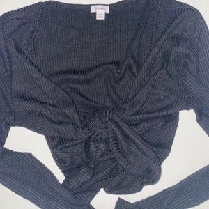 For Sicily - Self Tie Black Crop Top